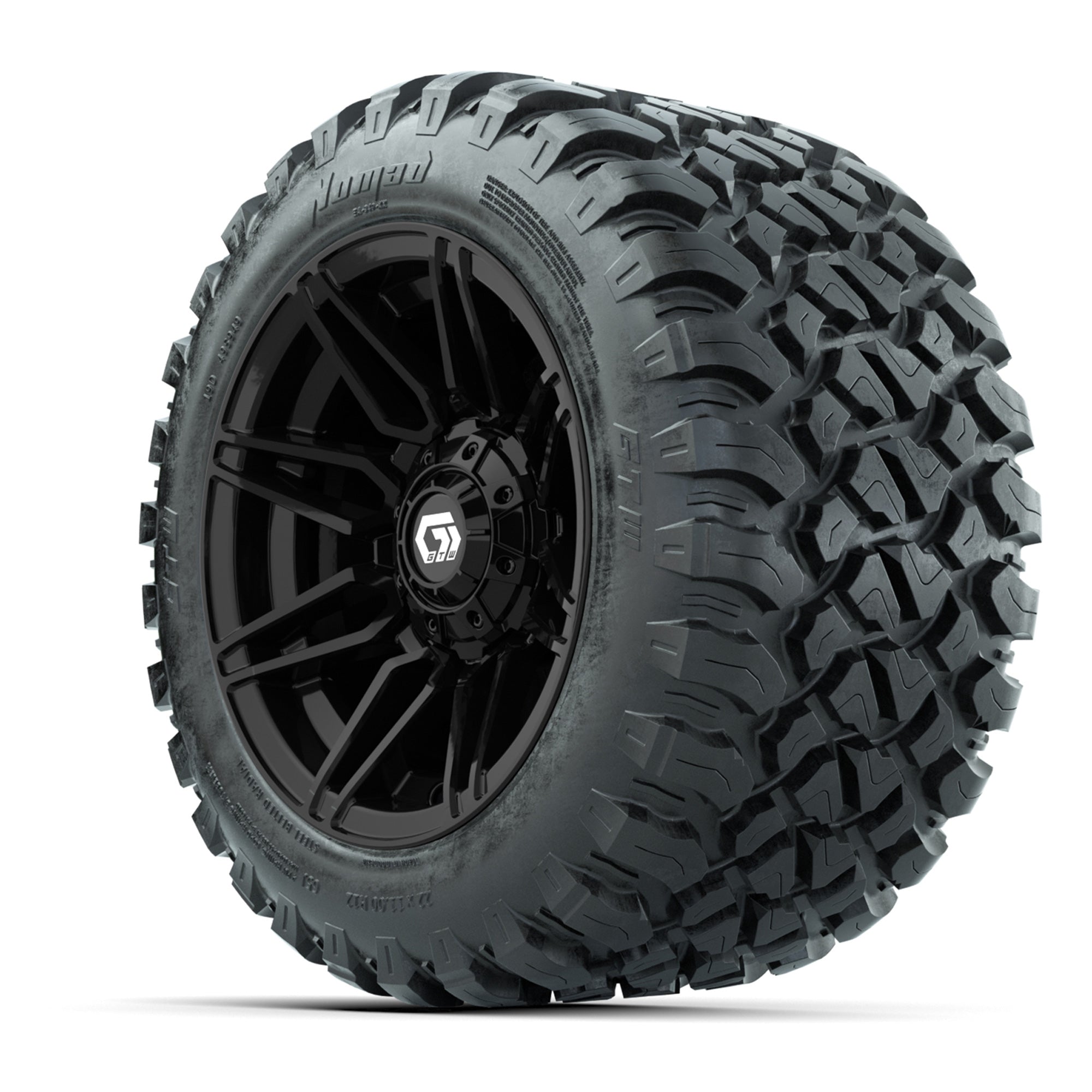 GTW® Stealth Black/Machined 12 in Wheels with 22X11-R12 Nomad Steel Belt Radial All-Terrain Tires – Full Set