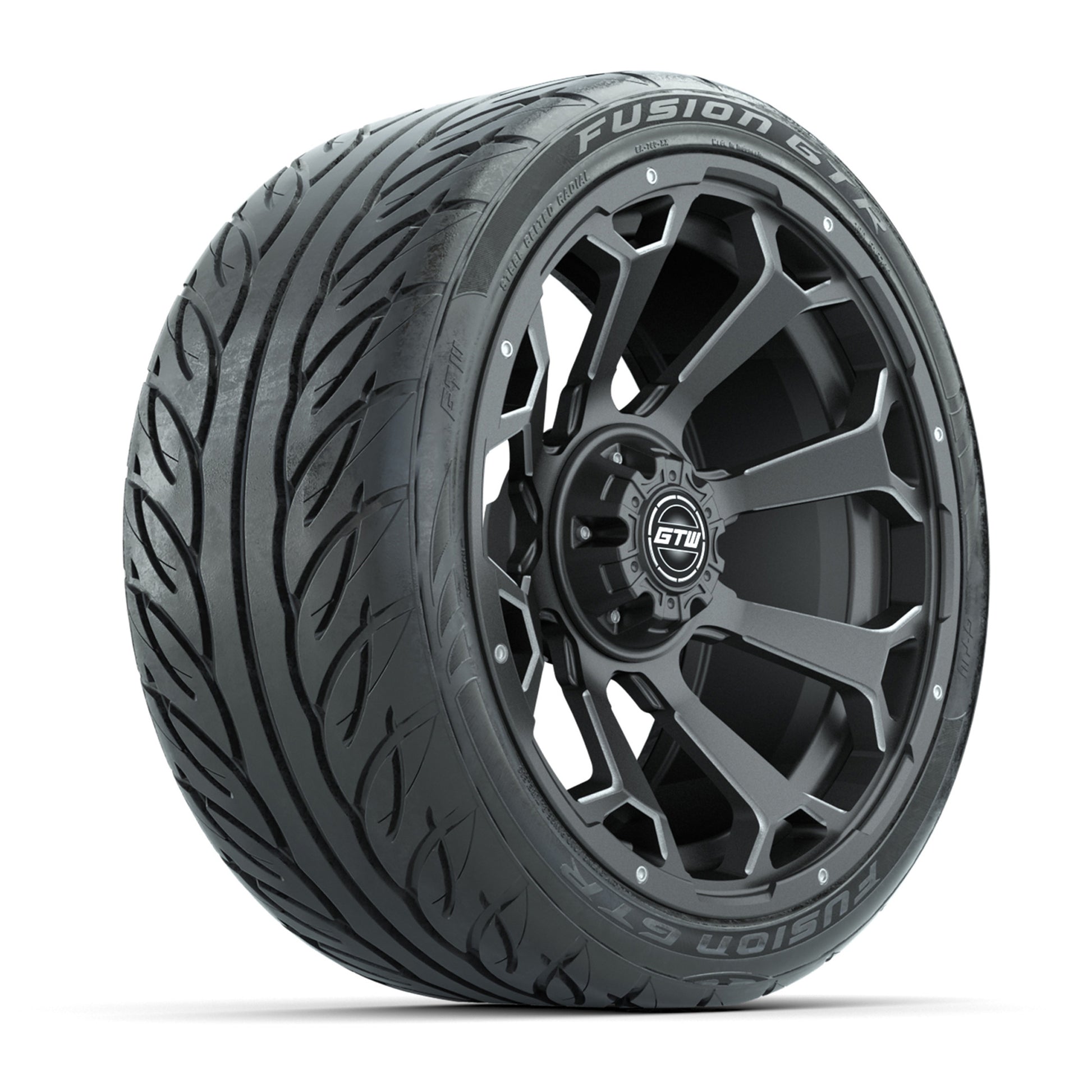 GTW Raven Matte Gray/Ball Mill 15 in Wheels with 215/40-R15 Fusion GTR Steel Belt Radial Street Tires – Full Set