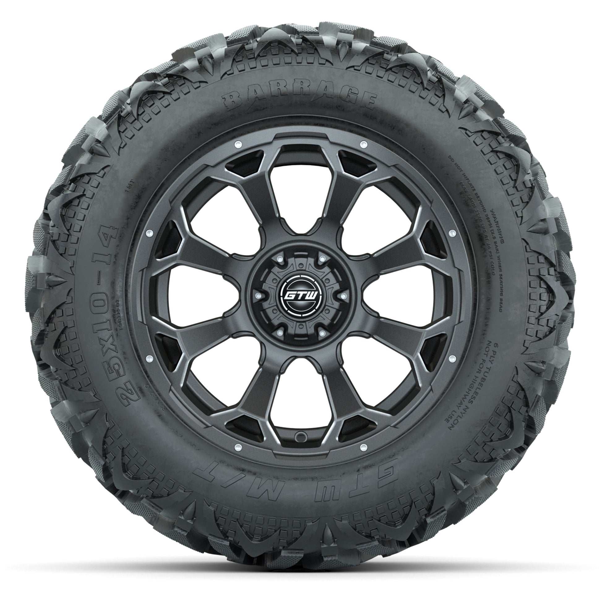 GTW Raven Matte Gray/Ball Mill 14 in Wheels with 25x10-14 Ba - front view