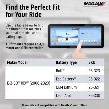 MadJax® Kinect™ Display Screen Kit for A/C motor EZGO RXV wi