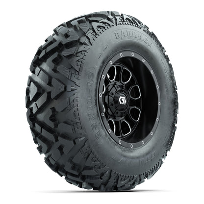 GTW® Volt Black/Machined 12 in Wheels with 25X10-12 Barrage Mud Tires – Full Set