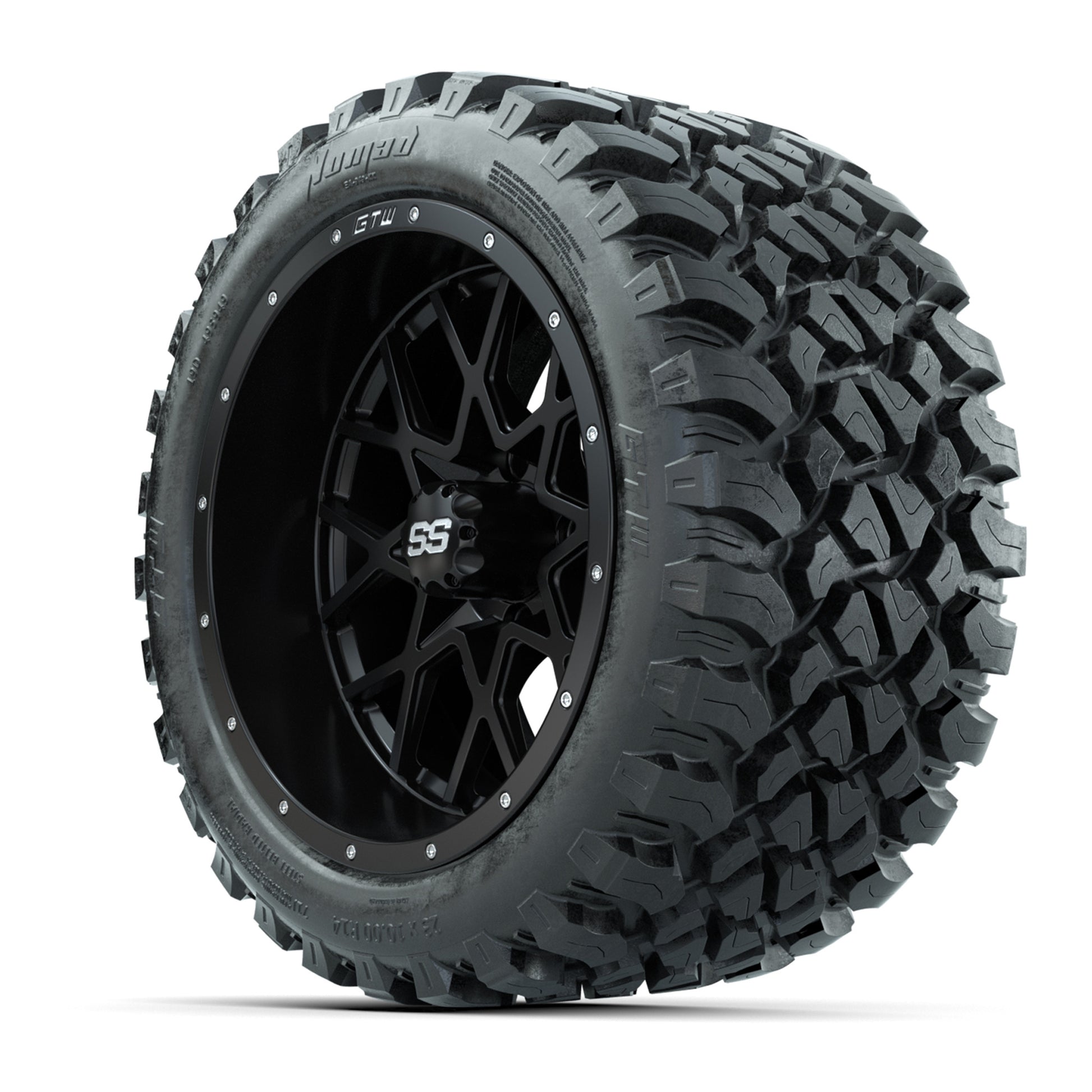 Set of (4) 14 in GTW Vortex Wheels with 23x10-14 GTW Nomad A - 3/4 view