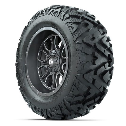 GTW Volt Gunmetal 14 in Wheels with 25x10-14 Barrage Mud Tir - 3/4 view