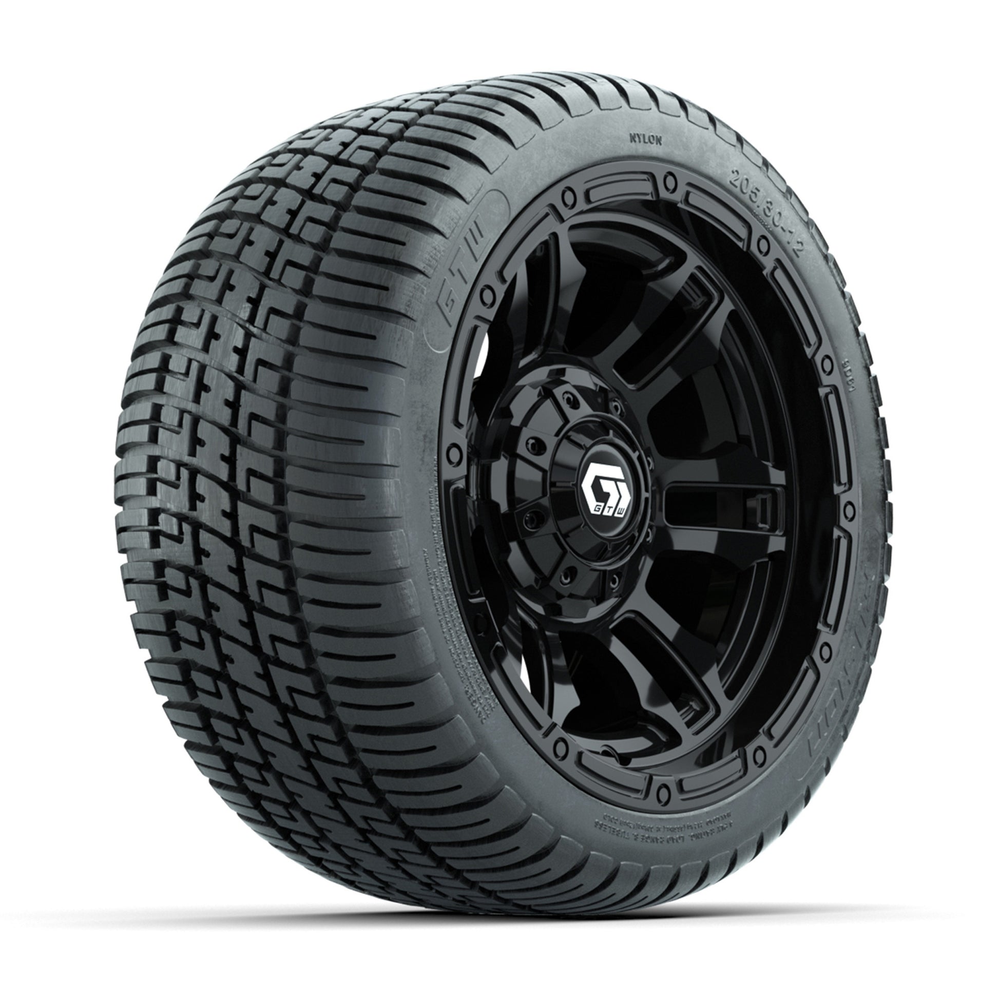 GTW® Shogun Gloss Black 12 in Wheels with 205/30-12 Fusion Street Tires – Full Set
