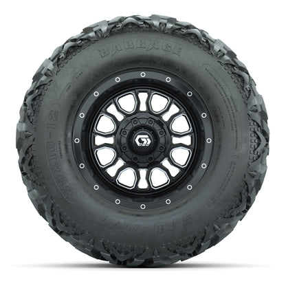 GTW® Volt Black/Machined 12 in Wheels with 25X10-12 Barrage Mud Tires – Full Set