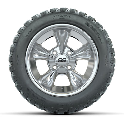 GTW® Godfather Chrome 12 in Wheels with 20X10-12 Nomad Steel Belt Radial All-Terrain Tires – Full Set