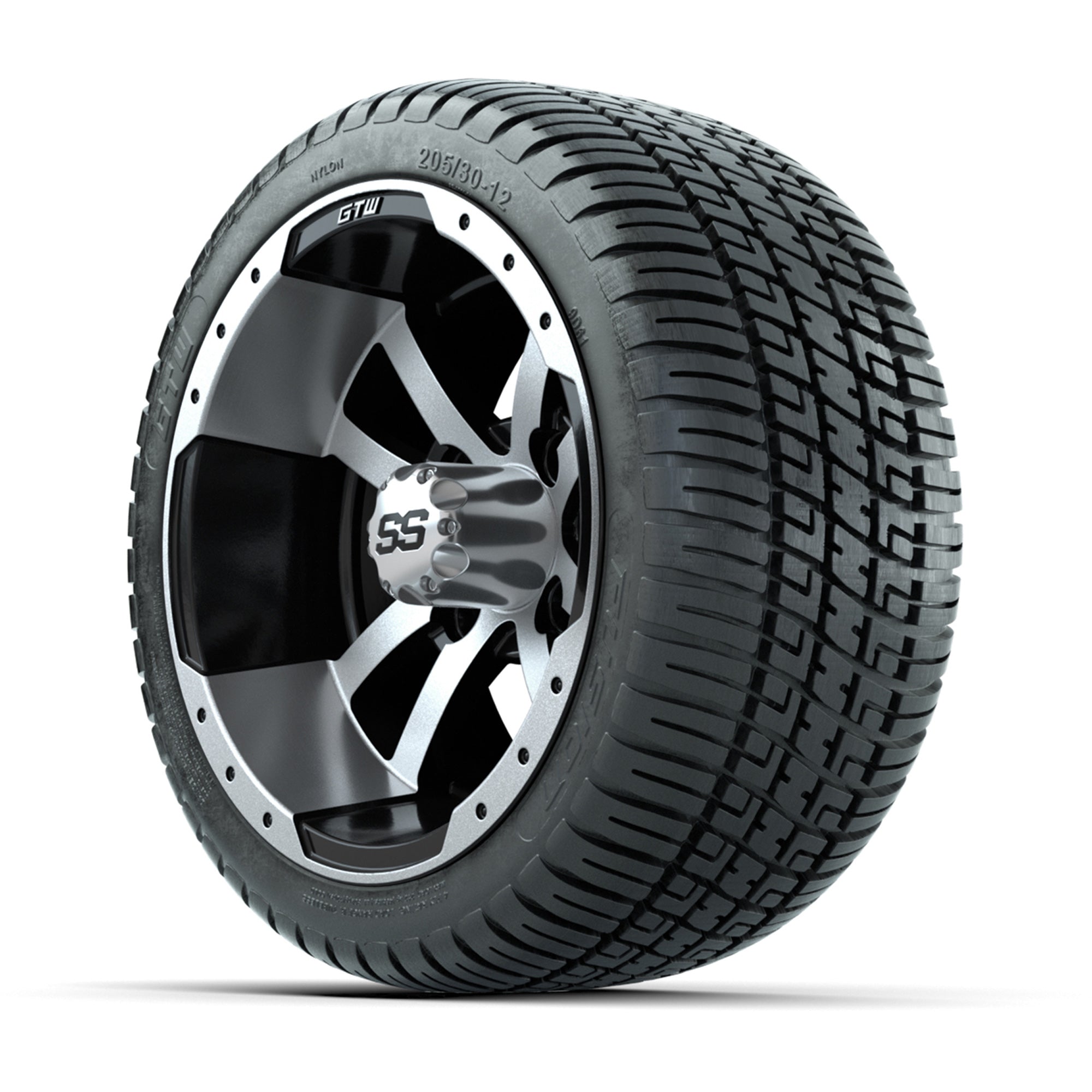 GTW Storm Trooper Black and Machined 12 in Wheels with 18in Fusion Street Tires – Set of 4