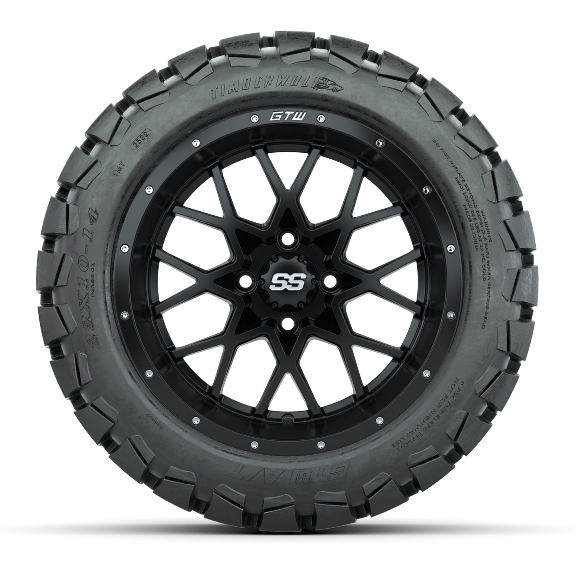Set of (4) 14 in GTW Vortex Wheels with 22x10-14 GTW Timberw - front view