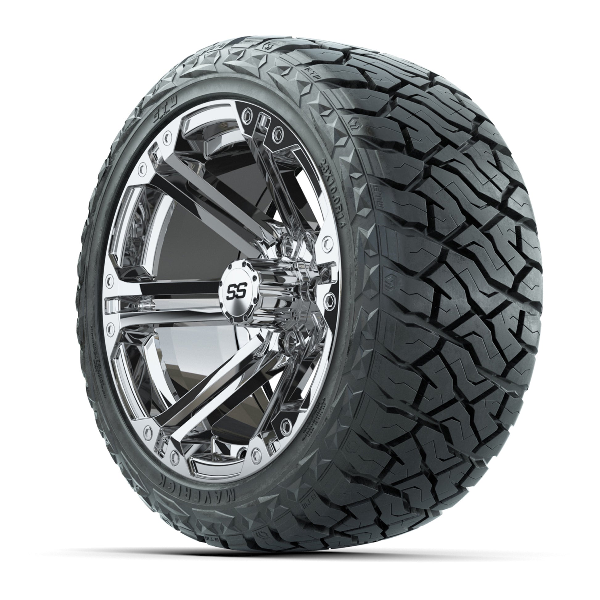 GTW Specter Chrome 14 in Wheels with 23x10.00-R14 Maverick A - 3/4 view