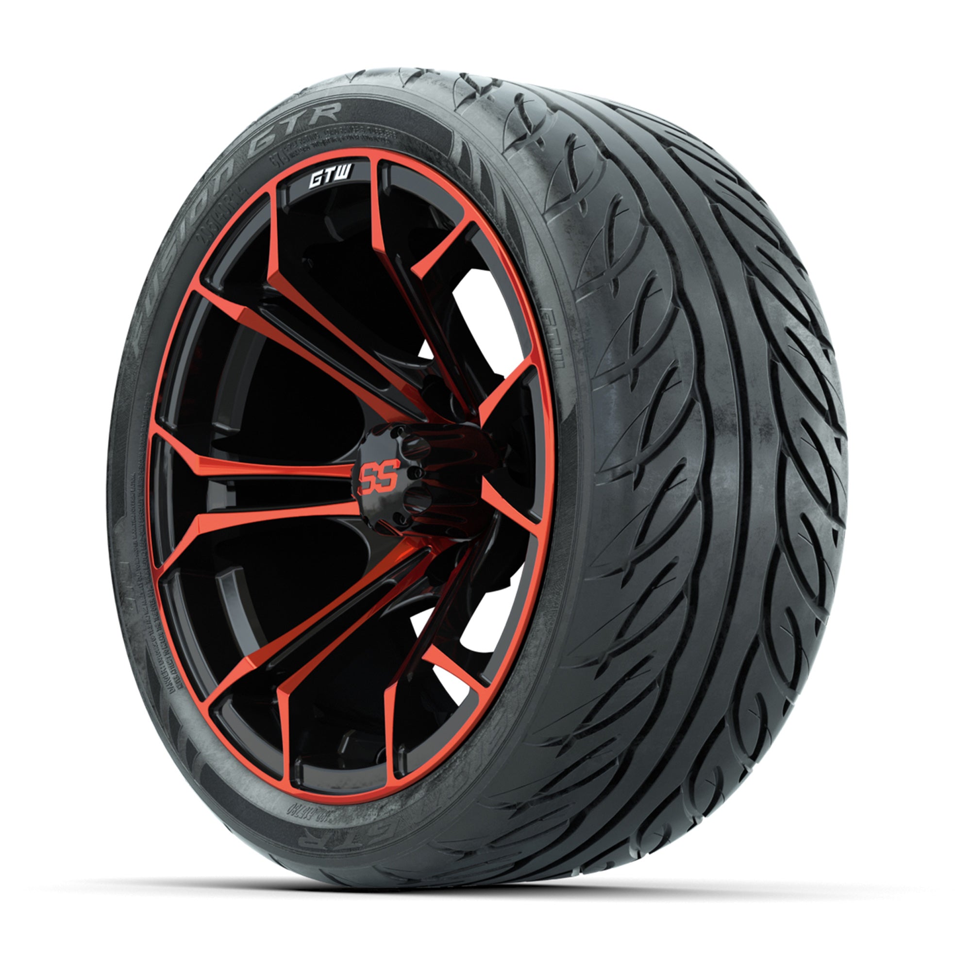 GTW Spyder Red/Black 14 in Wheels with 205/40-R14 Fusion GTR - 3/4 view