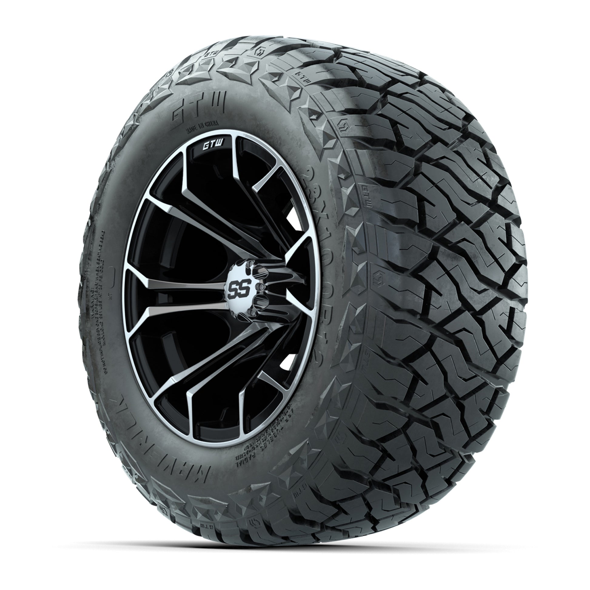 GTW Spyder Black/Machined 12 in Wheels with 23x10.00-R12 Maverick All-Terrain Tires – Full Set
