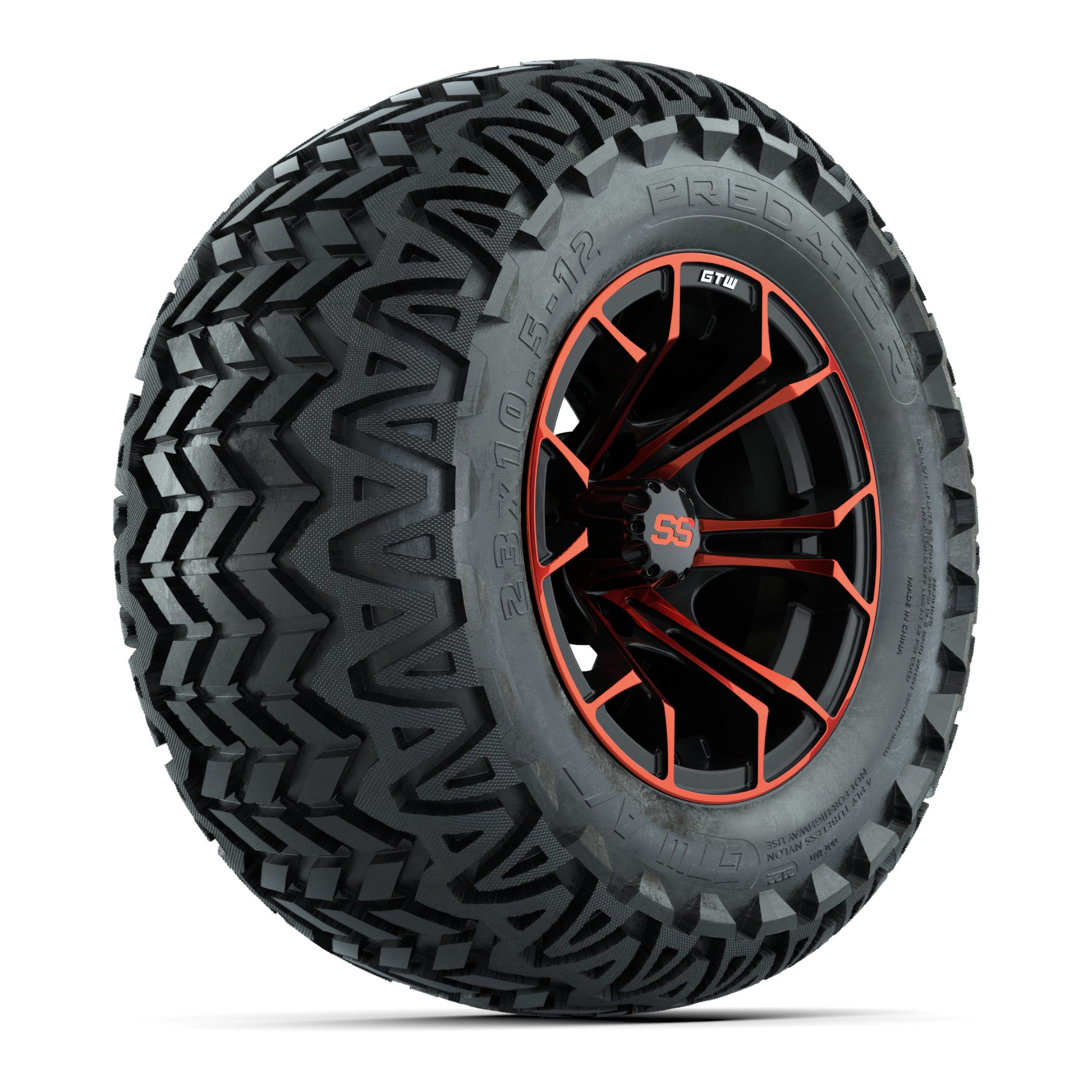 GTW® Spyder Black/Red 12 in Wheels with 23X10.5-12 Predator All-Terrain Tires – Full Set