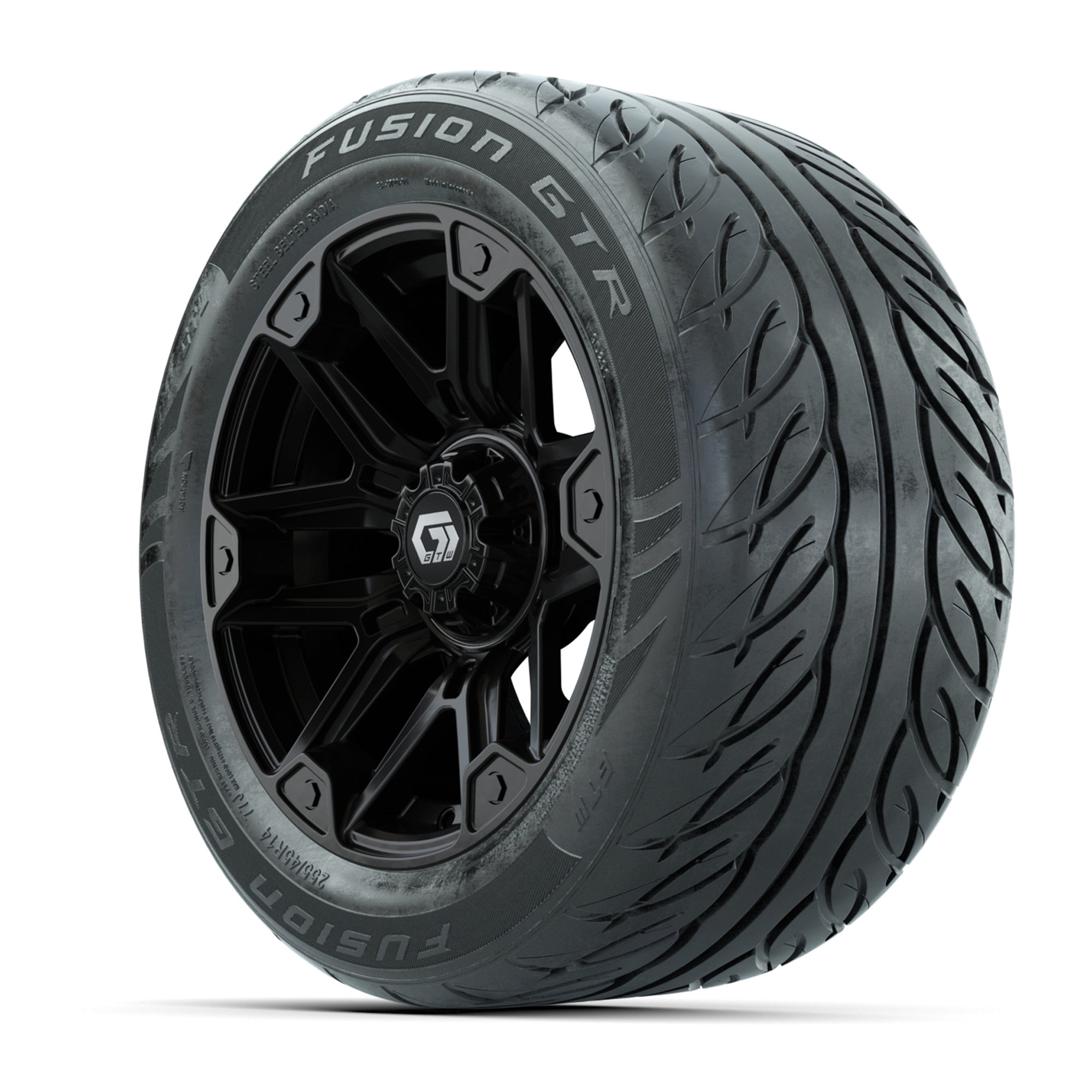 GTW® Graffiti Gloss Black 14 in Wheels with 255/45-R14 Fusio - 3/4 view