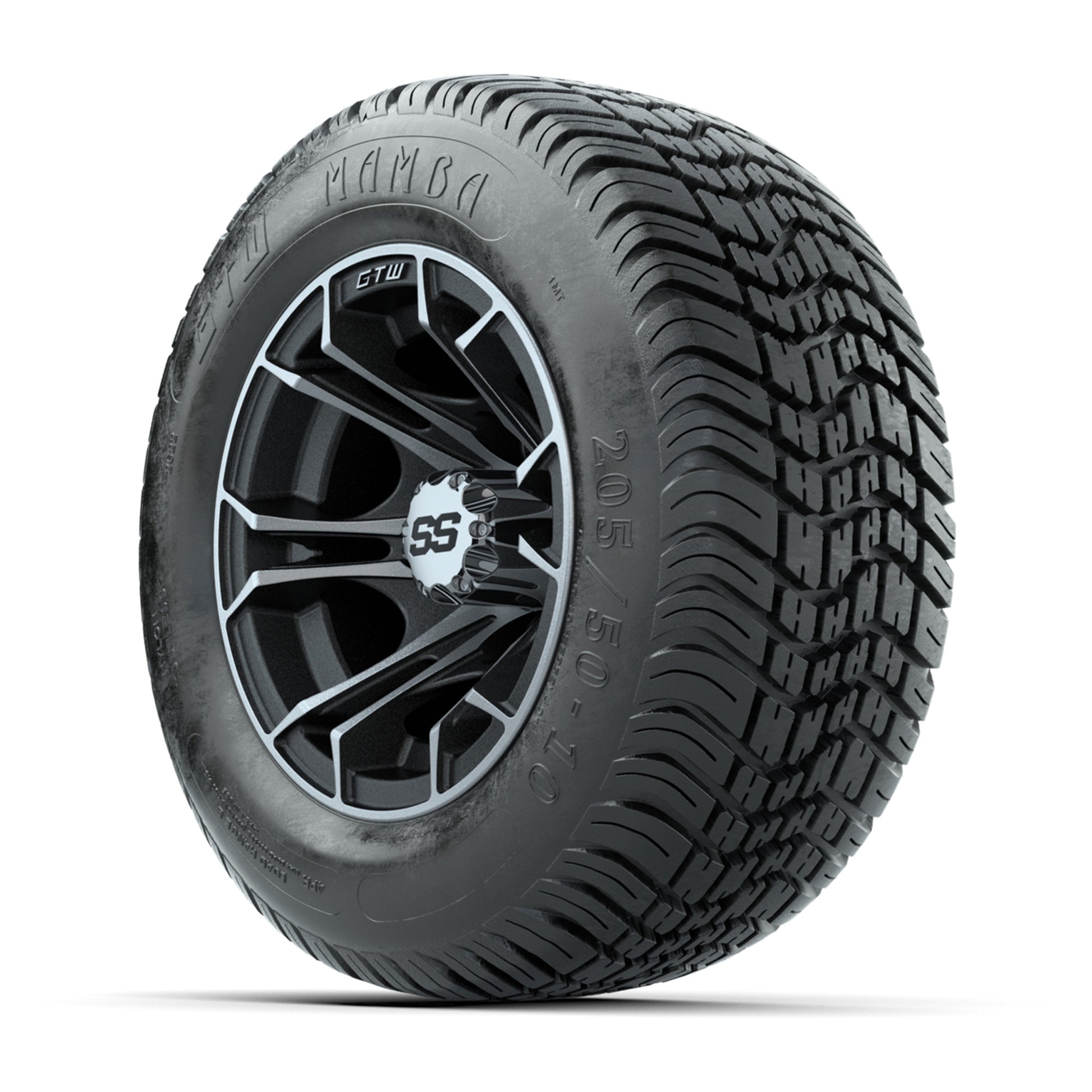 GTW Spyder Machined/Matte Grey 10 in Wheels with 205/50-10 Mamba Street Tires – Full Set