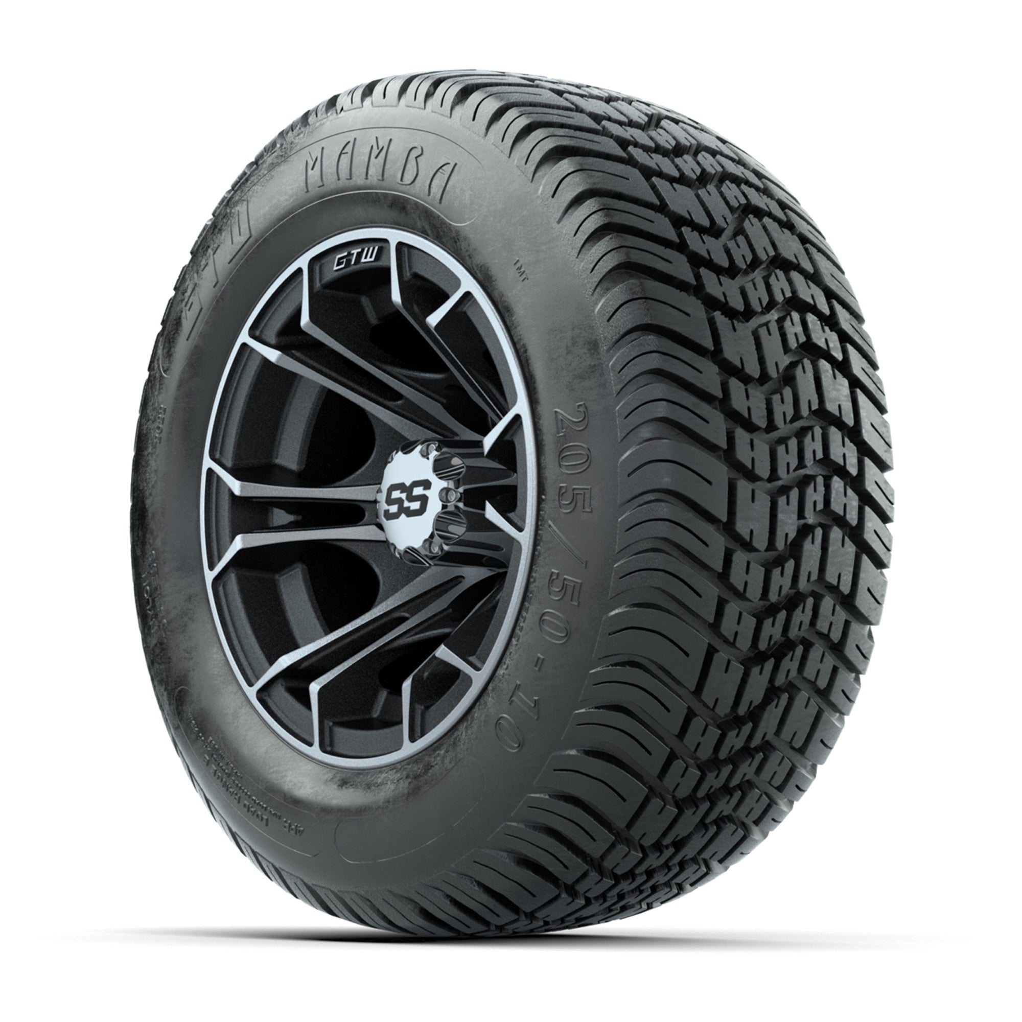 GTW Spyder Machined/Matte Grey 10 in Wheels with 205/50-10 Mamba Street Tires – Full Set