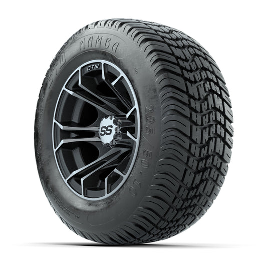 GTW Spyder Machined/Matte Grey 10 in Wheels with 205/50-10 Mamba Street Tires – Full Set