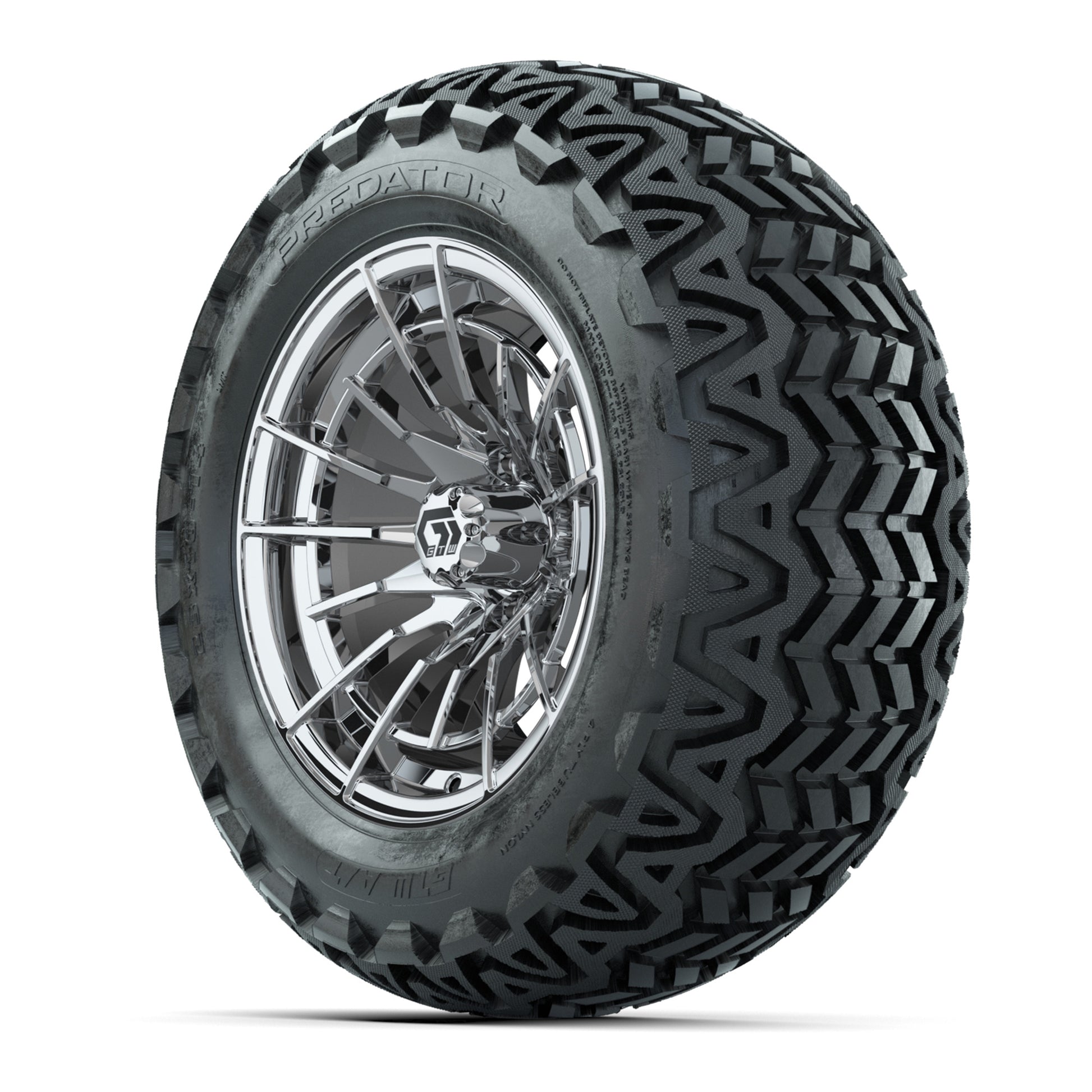 GTW® Boost Chrome 14 in Wheels with 23x10-14 Predator All-Te - 3/4 view