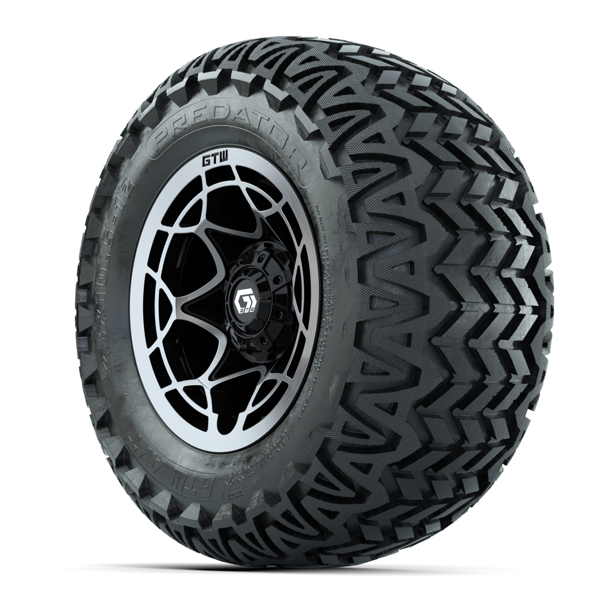 GTW® Nexus Black/Silver 12 in Wheels with 23X10.5-12 Predator All-Terrain Tires – Full Set