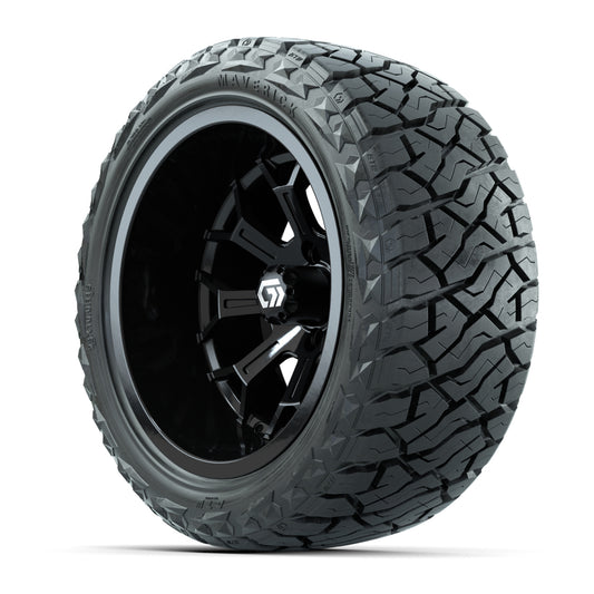 GTW Assault Gloss Black 15 in Wheels with 23X10-R15 Maverick Steel Belted Radial All-Terrain Tires – Full Set