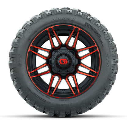 GTW® Stealth Red/Machined 12 in Wheels with 22X11-R12 Nomad Steel Belt Radial All-Terrain Tires – Full Set