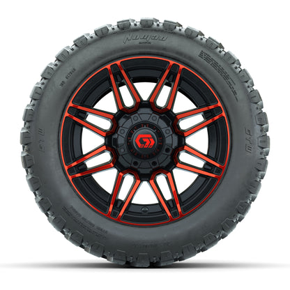 GTW® Stealth Red/Machined 12 in Wheels with 20X10-12 Nomad Steel Belt Radial All-Terrain Tires – Full Set