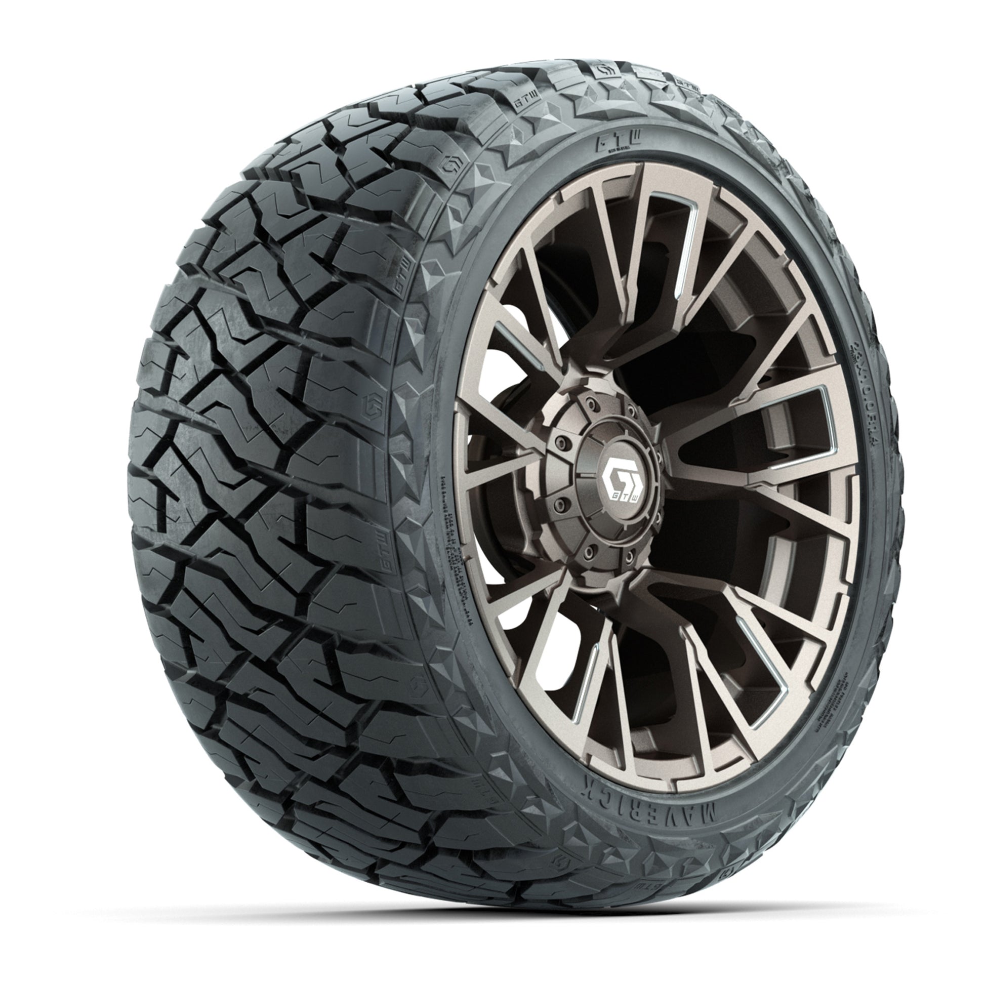 GTW Vandal Satin Bronze/Machined 14 in Wheels with 23x10.00-R14 Maverick All-Terrain Tires – Full Set