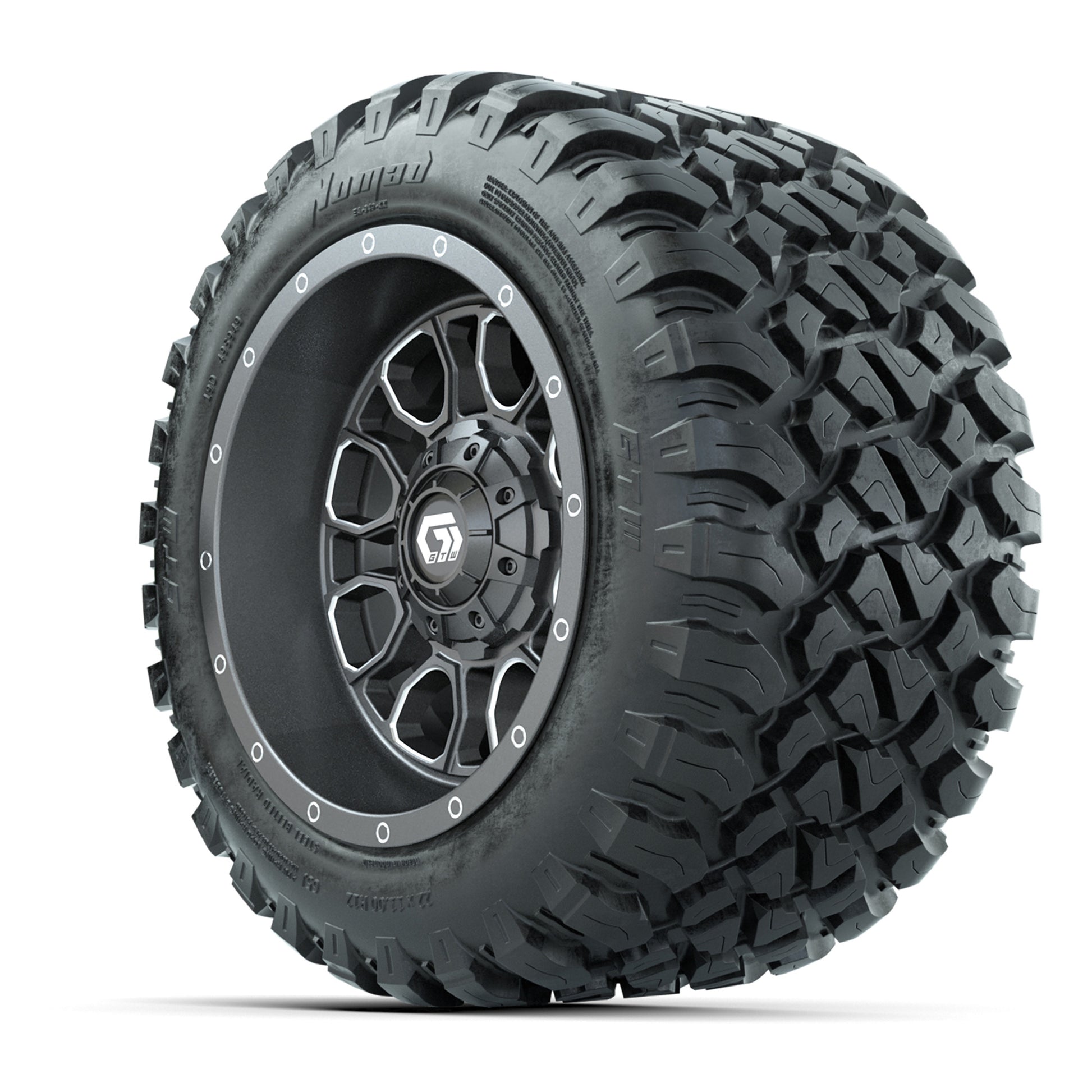 GTW Volt Gunmetal/Machined 12 in Wheels with 22x11-R12 Nomad All Terrain Tires – Full Set