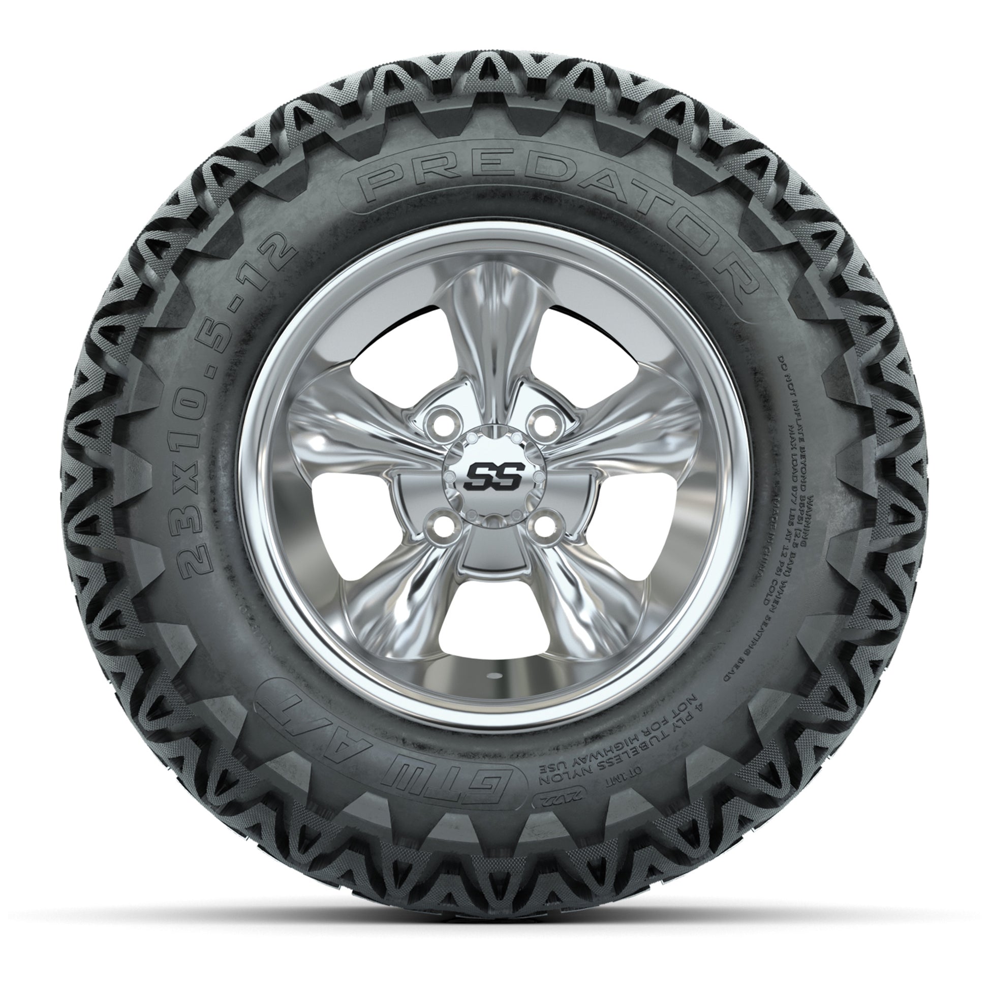 GTW® Godfather Chrome 12 in Wheels with 23X10.5-12 Predator All-Terrain Tires – Full Set