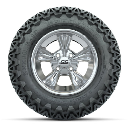 GTW® Godfather Chrome 12 in Wheels with 23X10.5-12 Predator All-Terrain Tires – Full Set