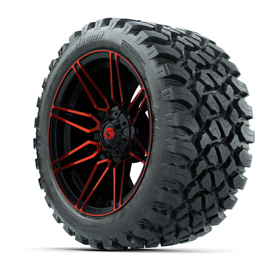 GTW® Stealth Red/Machined 14 in Wheels with 23X10-R14 Nomad  - 3/4 view