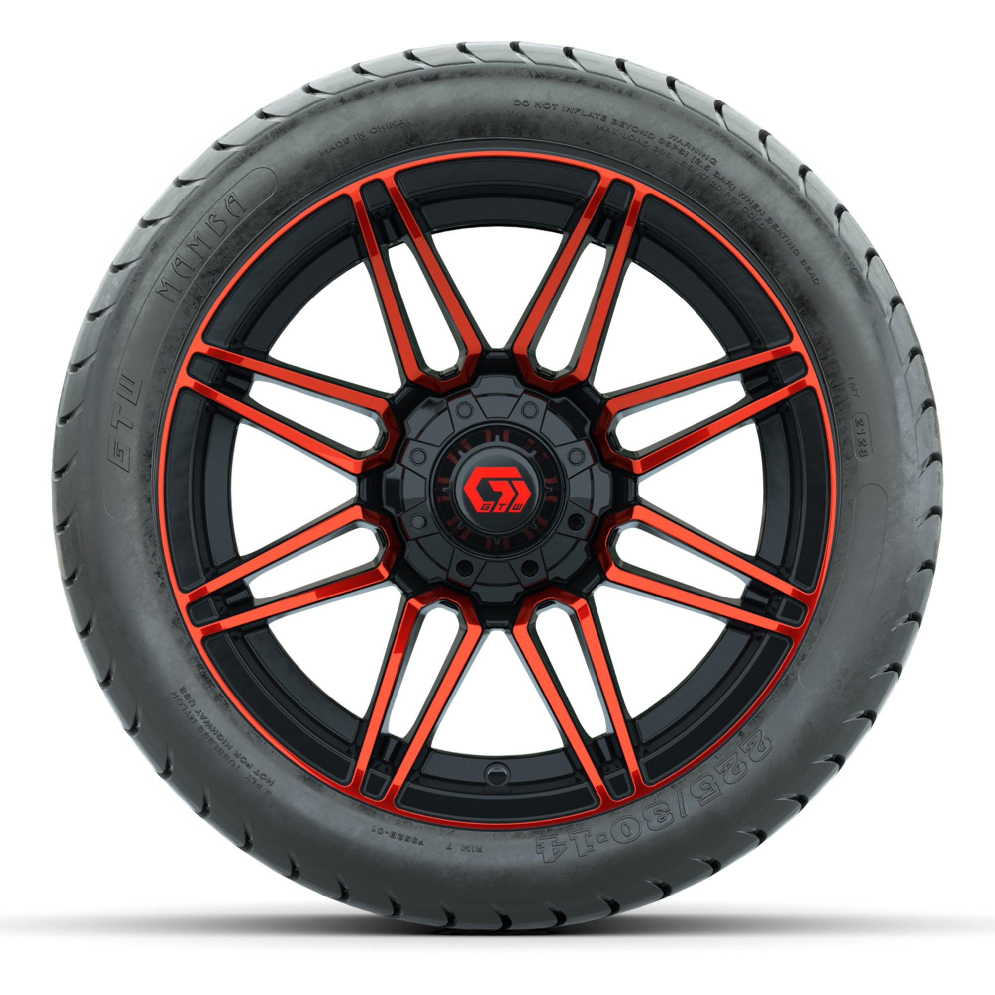 GTW Stealth Red/Machined 14 in Wheels with 225/30-14 Mamba S - 3/4 view