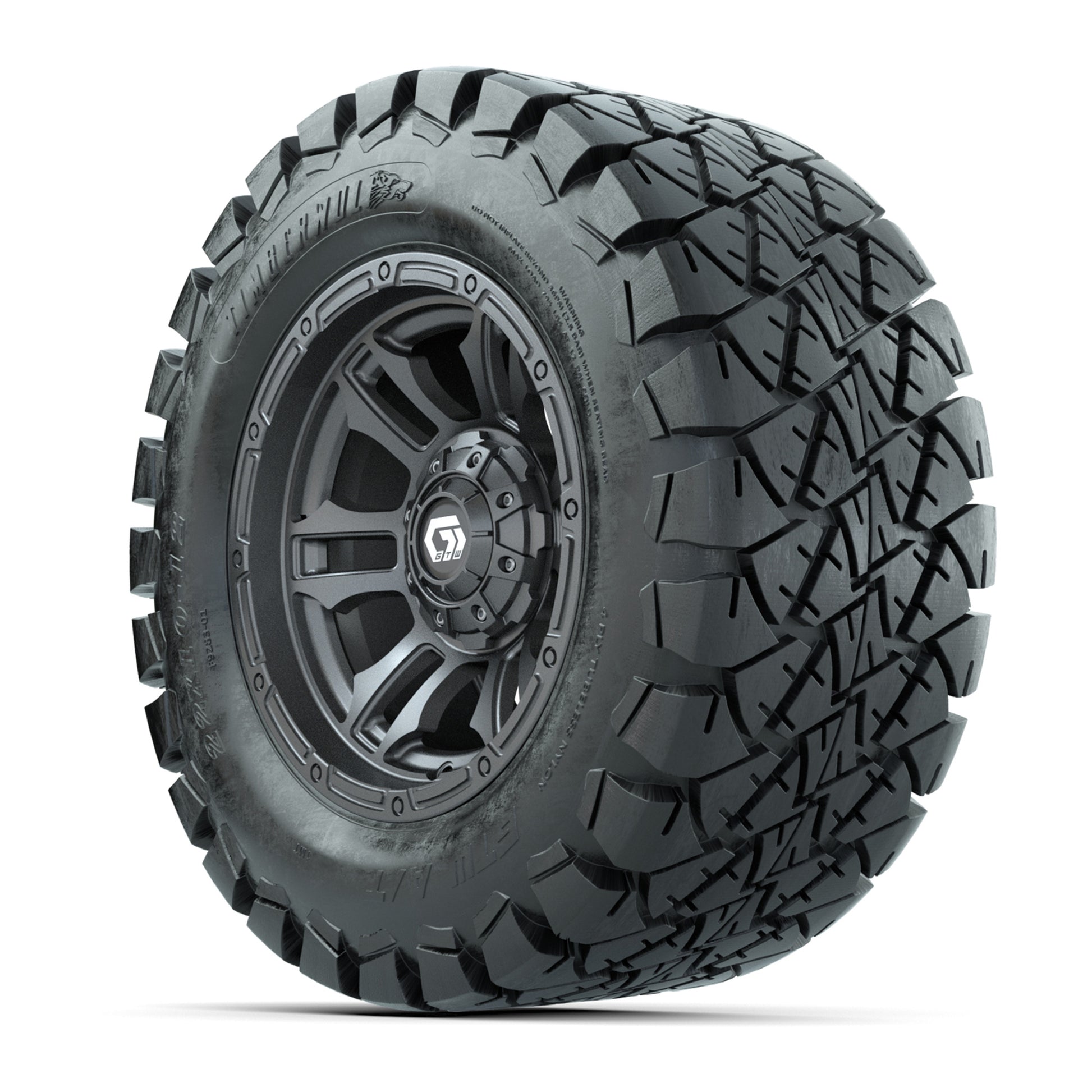 GTW® Shogun Gunmetal 12 in Wheels with 22x10-12 Timberwolf All-Terrain Tires – Full Set