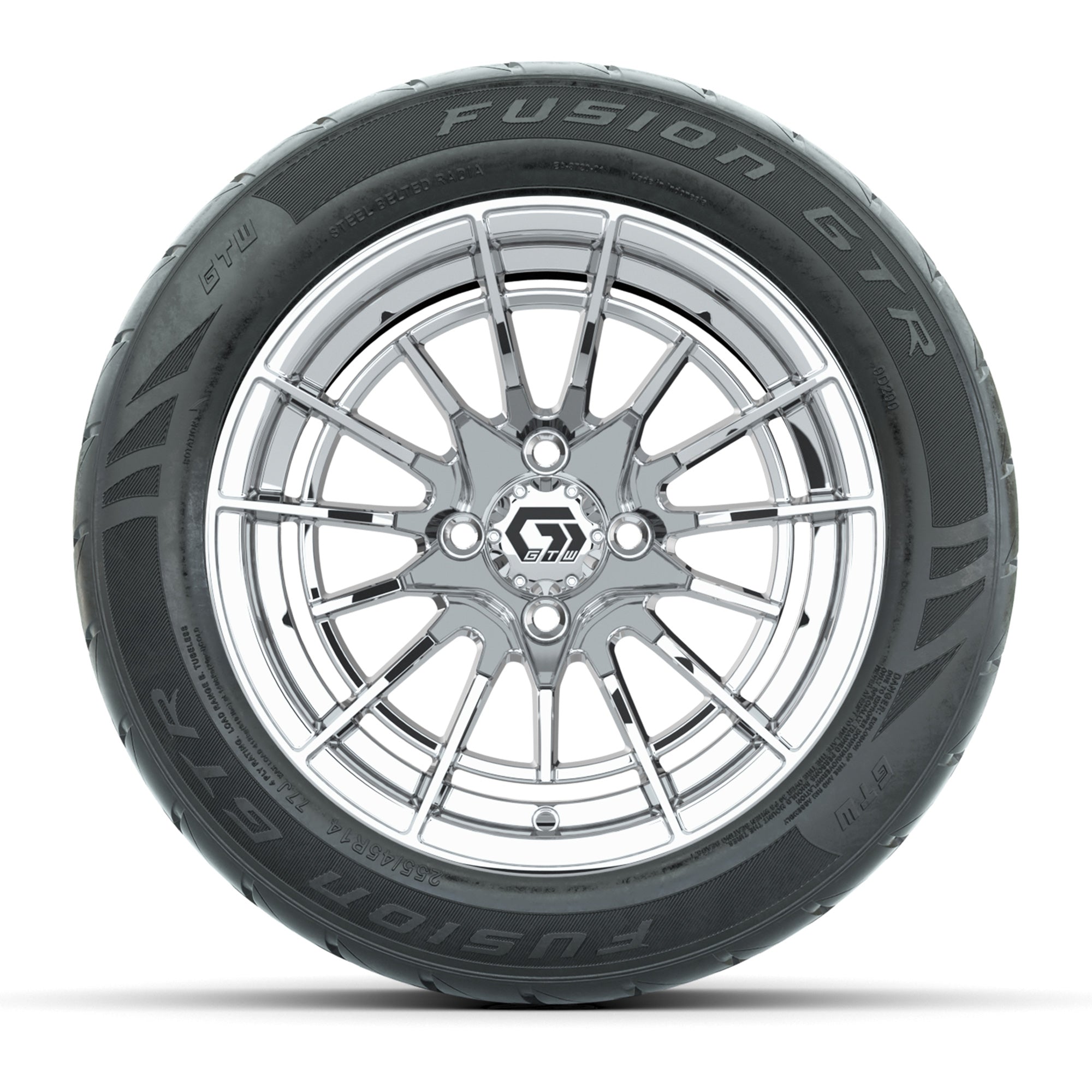 GTW® Boost Chrome 14 in Wheels with 255/45-R14 Fusion GTR St - 3/4 view