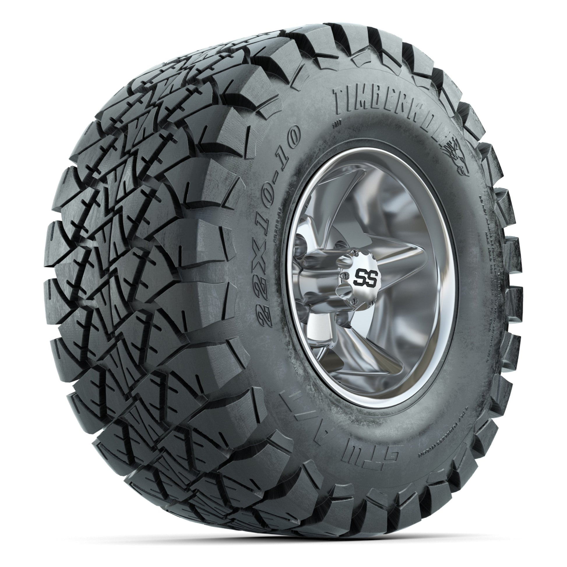 GTW Godfather Chrome 10 in Wheels with 22x10-10 Timberwolf All-Terrain Tires – Full Set