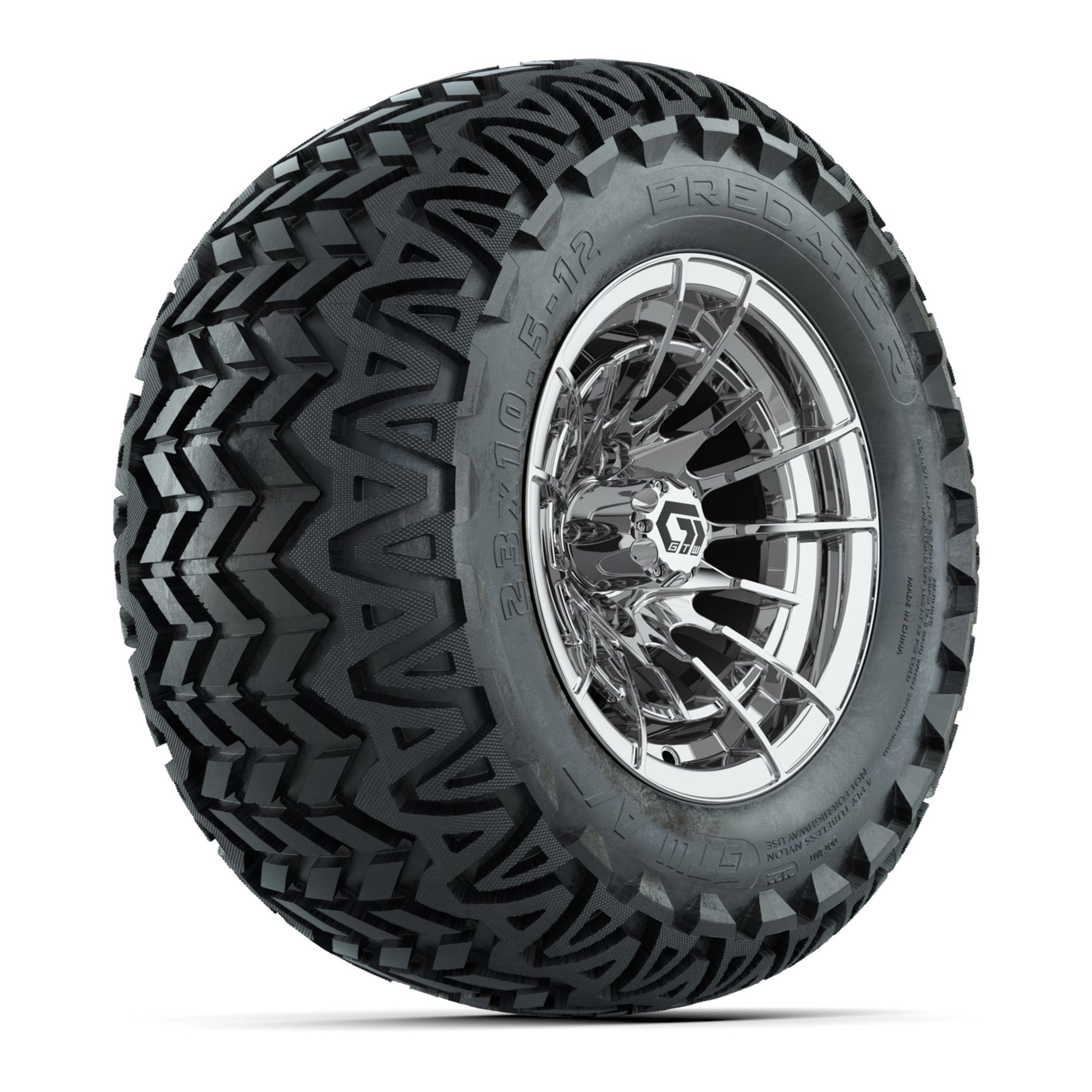 GTW® Boost Chrome 12 in Wheels with 23X10.5-12 Predator All-Terrain Tires – Full Set