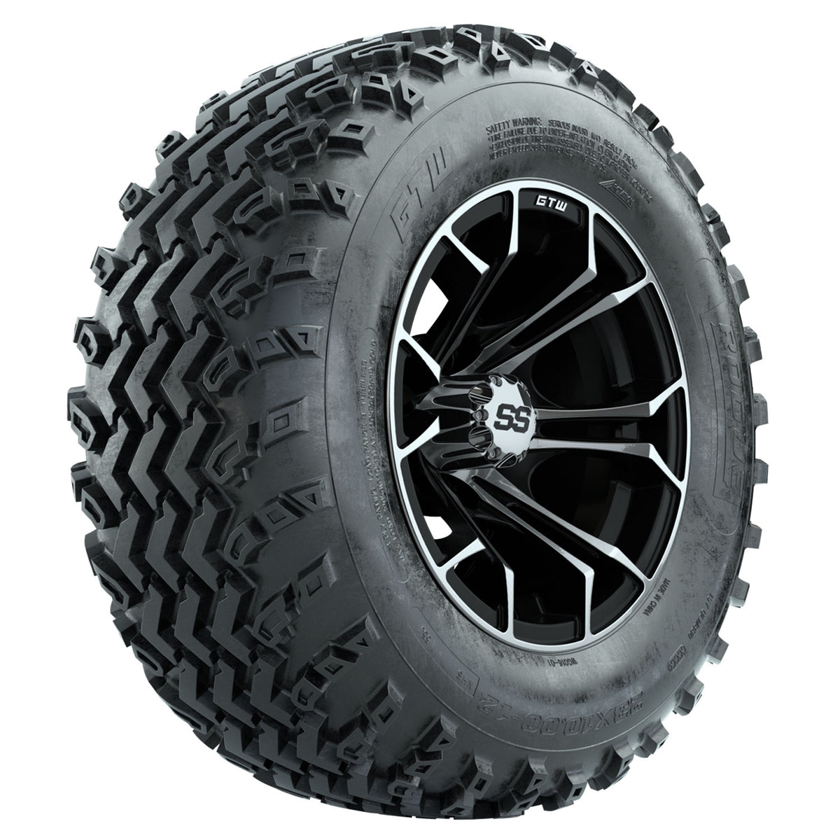GTW 12 inch Spyder machined black wheels with Rogue all-terrain tires - Set of Four