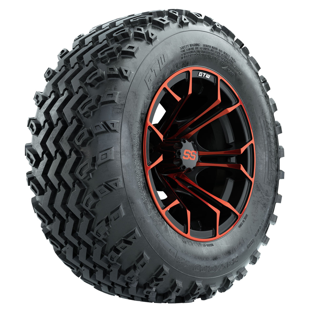 GTW 12 inch Spyder red and black wheels with Rogue all-terrain tires - Set of Four