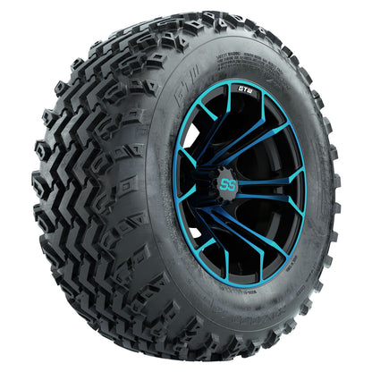 GTW 12 inch Spyder blue and black wheels with Rogue all-terrain tires - Set of Four