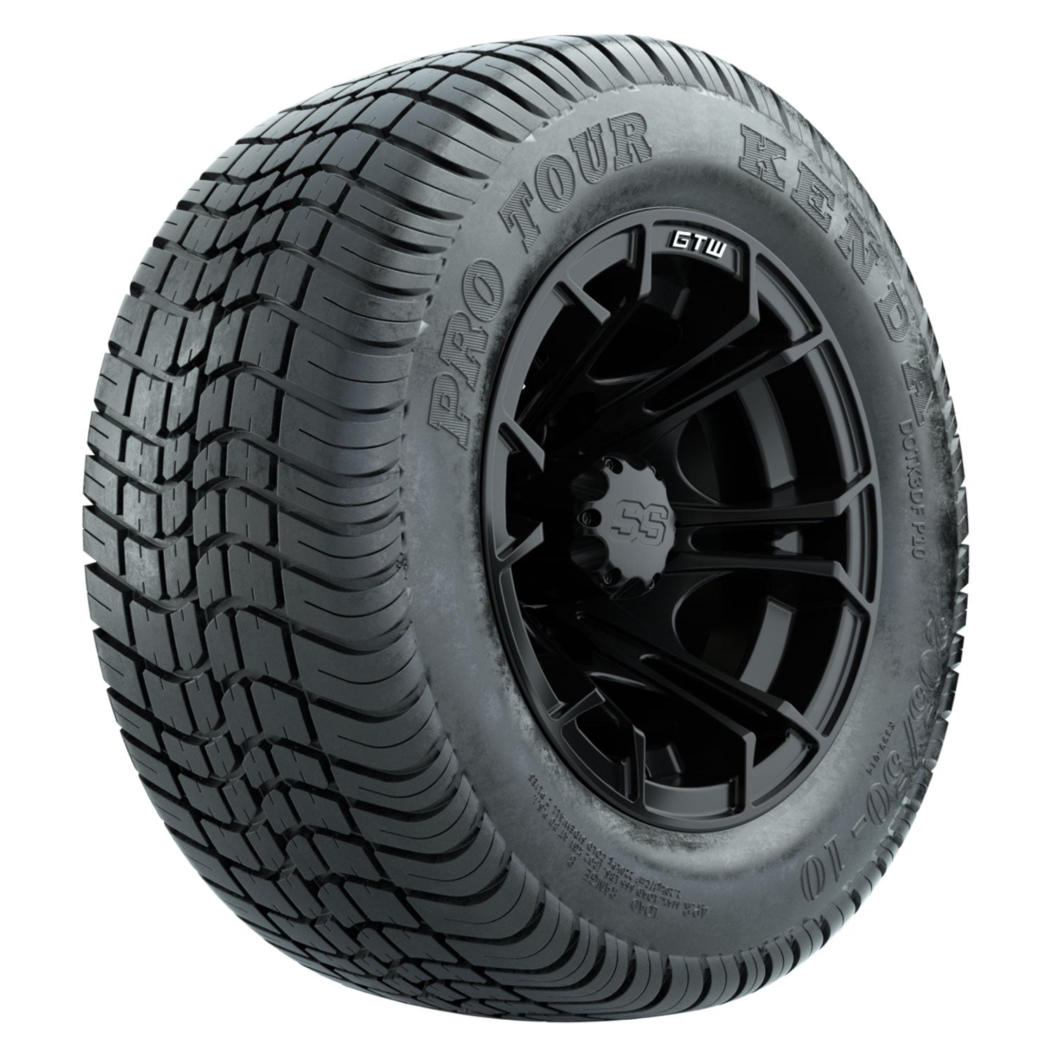 GTW 10 inch Spyder matte black wheels with Kenda Pro Tour low-profile street tires - Set of Four
