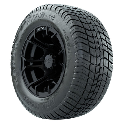 GTW 10 inch Spyder matte black wheels with Kenda Pro Tour low-profile street tires - Set of Four
