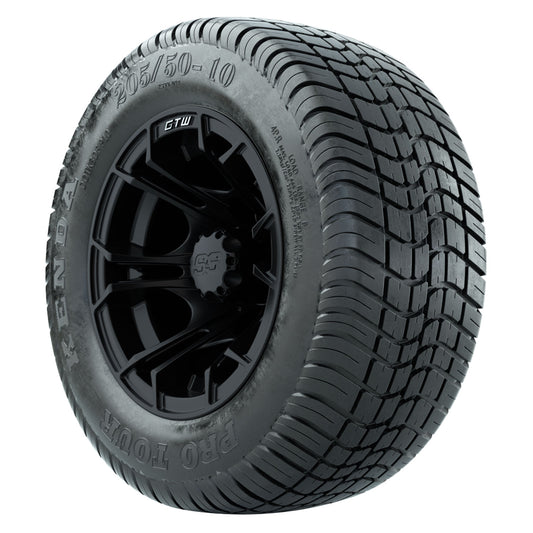 GTW 10 inch Spyder matte black wheels with Kenda Pro Tour low-profile street tires - Set of Four
