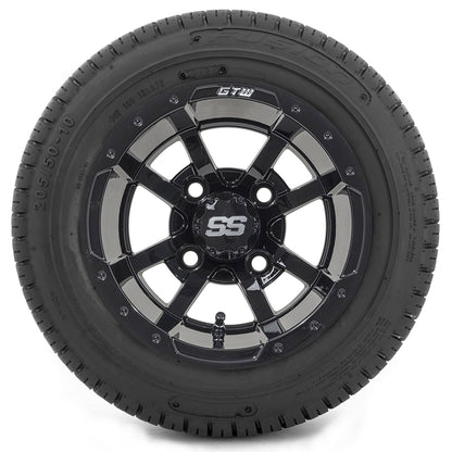 GTW 10 inch Storm Trooper black wheels with Fusion DOTstreet tires - Set of Four