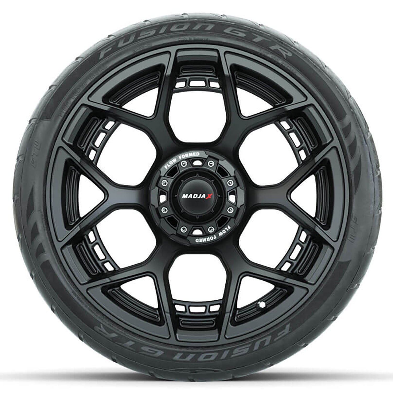 Madjax 15 inch Flow Form matte black wheels with Fusion GTR street tires - Set of Four