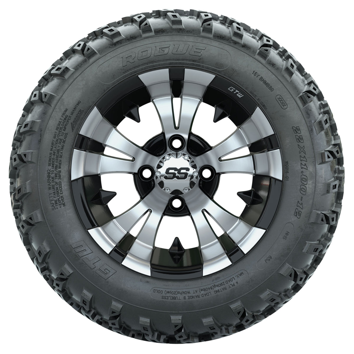 GTW 12 inch Vampire machined black wheels with Rogue all-terrain tires - Set of Four