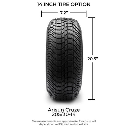 MODZ® 14" Vampire Machined Black Wheels & Street Tires Combo (Arisun Cruze 205/30-14)