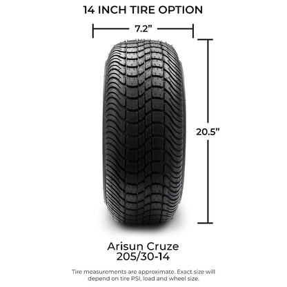 MODZ® 14" Mayhem Brushed Gunmetal with Ball Mill Wheels & Street Tires Combo (Arisun Cruze 205/30-14)