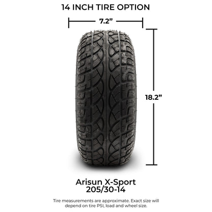 MODZ® 14" Assault Chrome Wheels & Street Tires Combo (Arisun Cruze 205/30-14)