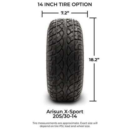 MODZ® 14" Vampire Machined Black Wheels & Street Tires Combo (Arisun X-Sport 205/30-14)