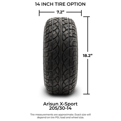 MODZ® 14" Mayhem Brushed Gunmetal with Ball Mill Wheels & Street Tires Combo (Arisun X-Sport 205/30-14)