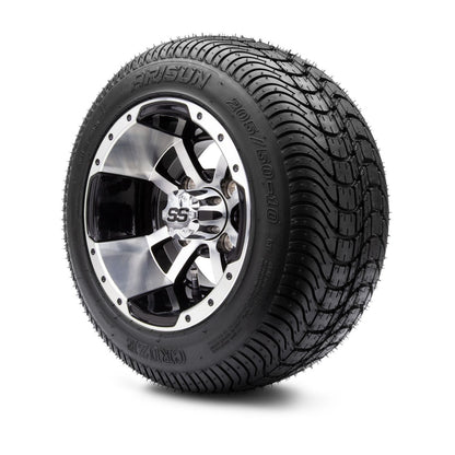 MODZ® 10" Storm Trooper Machined Black Wheels & Street Tires Combo (Arisun Cruze 205/50-10)